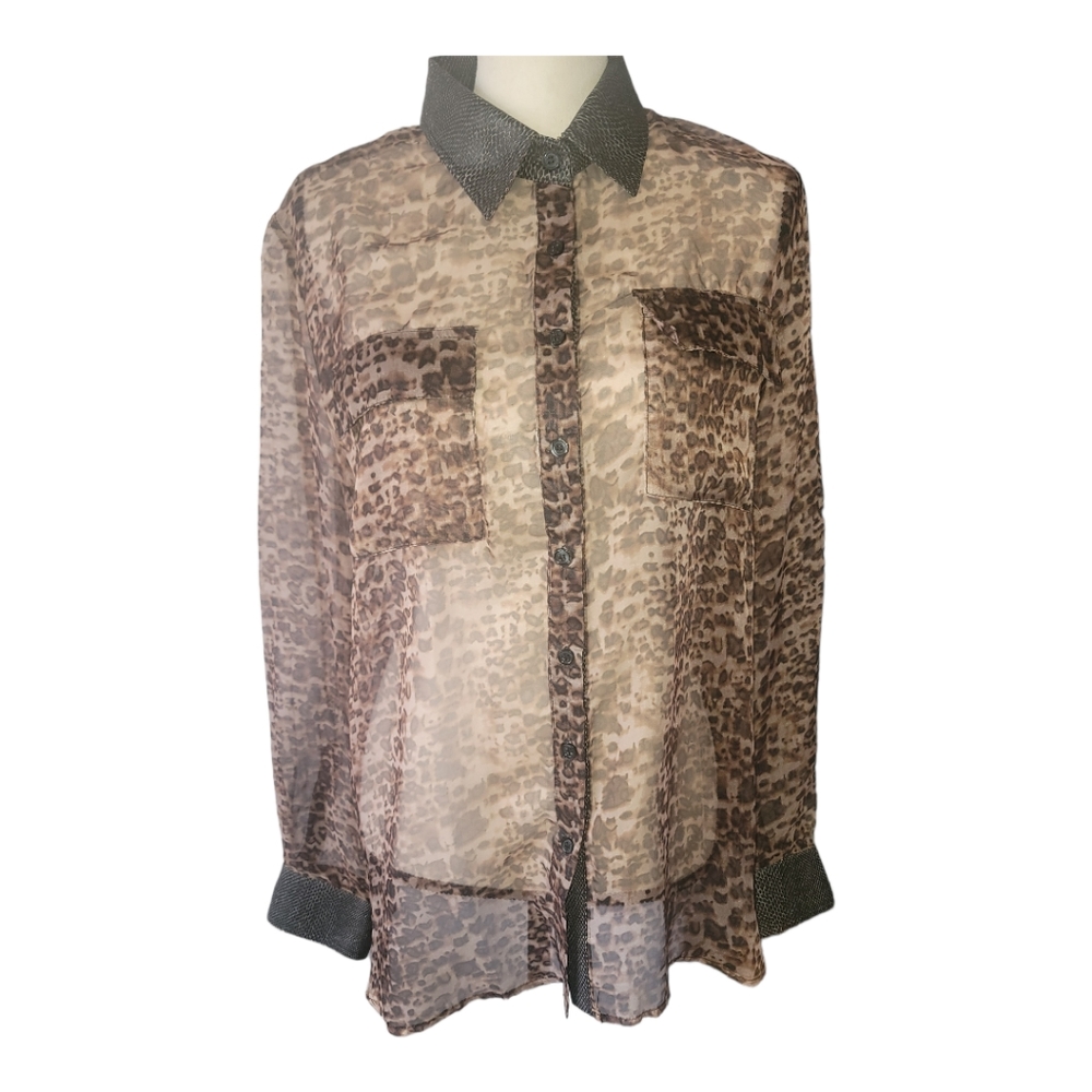 Leapord Print blouse with snakeskin trim